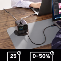 Joyroom Podix JR-TRD01 GaN 140W galda lādētājs ar 5 portiem un diviem izvelkamiem kabeļiem - pelēks