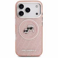 Karl Lagerfeld IML mirdzošais Karl & Choupette galvu logotipa magnētiskais viedtālruņa apvalks iPhone 17 Pro - rozā