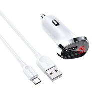 Borofone automobiļu lādētājs BZ15 Auspicious - 2x USB - 2,4A ar USB to MicroUSB kabeli balts