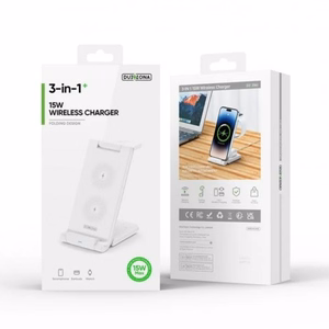 Bezvadu lādētājs Dux Ducis W10-A 3in1 balts 15W (priekš iPhone / Apple Watch / Airpods)