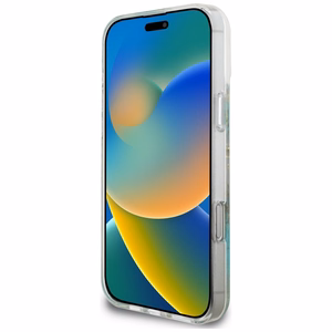 Guess Viedtālruņa apvalks ar sveķu ziediem un spīdumiem Magnētiskais iPhone 16 Pro - caurspīdīgs zaļš