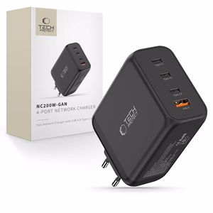 Tech-Protect NC200W-GaN 4 portu 200 W sienas lādētājs - melns