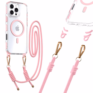 Tel Protect Strap Clear Case for Iphone 15 Pro Max pink
