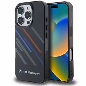 BMW Motosport IML nejaušas svītras iPhone 16 Pro Max apvalks - melns