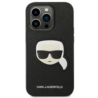 Karl Lagerfeld Saffiano Karl's Head Patch viedtālruņa apvalks iPhone 14 Pro - melns