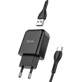 Lādētājs Hoco USB A 2A 10W + kabelis USB A uz USB C N2 melns