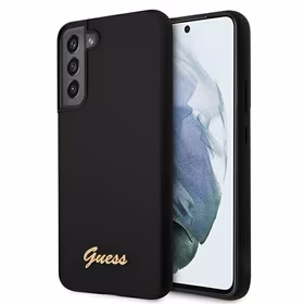 Guess GUHCS22MLSLMGBK S22+ S906 melns/melns hardcase Silicone Script Metal Logo