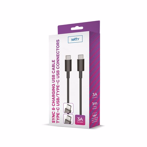 Setty kabelis USB-C - USB-C 1,0 m 3A, melns