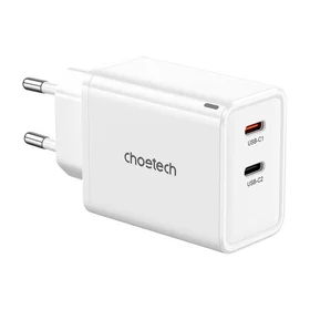 Choetech PD6013, GaN, 2x USB-C, PD65W tīkla lādētājs (balts)