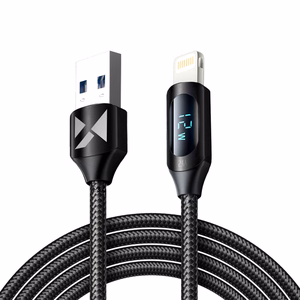 USB-A - Lightning kabelis Wozinsky WUALC2 ar LED ekrānu 2.4A 2m - melns