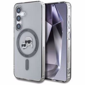 Viedtālruņa apvalks Karl Lagerfeld Button Karl & Choupette Heads Izdrukāts logotips MagSafe Samsung Galaxy S25 - melns