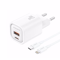 FONENG sienas lādētājs EU70 PD 20W 1xUSB-C + 1xUSB QC3.0 + kabelis USB-C - Lightning balts