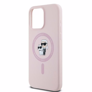 Karl Lagerfeld Silikonais Karl&Choupette Ring MagSafe apvalks iPhone 15 Pro Max - rozā