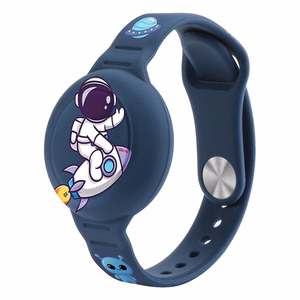 AirTag vāciņš silikona rokassprādze bērniem - Tumši zils ar astronautu