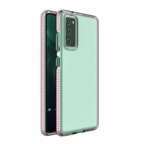 Viedtālruņa apvalks Spring Case – skaidrs TPU gel apvalks ar krāsainu rāmi, paredzēts Samsung Galaxy A02s EU – gaiši rozā apvalks