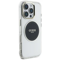Guess IML Metal Colored Circle Classic Logo Magnētiskais viedtālruņa apvalks iPhone 16 Pro - melns