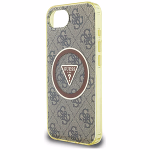 Guess IML Metal Glitter 4G Circle Triangle magnētiskais viedtālruņa apvalks iPhone 16e - brūns
