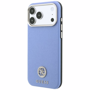 Guess Grained Round Strass Logo vāciņš modelim iPhone 18 Pro / 17 Pro, saderīgs ar MagSafe – zils