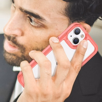 Outer Space viedtālruņa apvalks iPhone 14 ciets vāciņš ar gēla rāmi sarkans