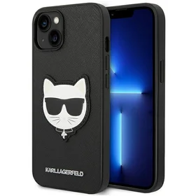 Karl Lagerfeld Saffiano Choupette Head Patch viedtālruņa apvalks iPhone 14 Plus - melns