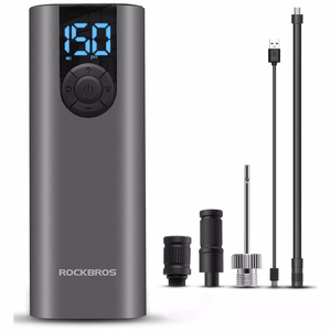 Rockbros 42720001001 elektriskais velosipēda pumpis ar LED displeju + USB-C - USB-A kabelis - melns