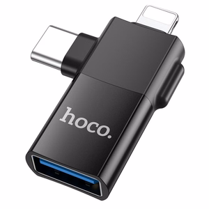 Adapteris OTG 2in1 USB C / Lightning uz USB A Hoco UA17 melns