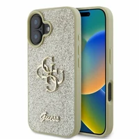Guess Fixed Glitter Big 4G viedtālruņa apvalks iPhone 16 - zelta