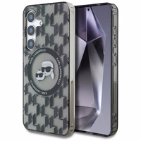 Viedtālruņa apvalks Karl Lagerfeld Poga Karl&Choupette Galvas Uz KL Raksts Magnētiskais Samsung Galaxy S25 melna
