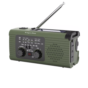 Kruger&Matz pārnēsājamais saules enerģijas avārijas radio ar SOS, 5000 mAh ārējo akumulatoru, lukturīti un dinamo