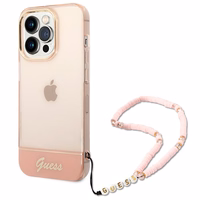 Guess GUHCP14XHGCOHP iPhone 14 Pro Max 6.7" rozā/rozā cietais apvalks Translucent Pearl Strap