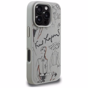 Karl Lagerfeld Grained Pattern & Logo MagSafe Maciņš for iPhone 16 Pro Max - pelēks