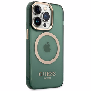 Guess GUHMP14XHTCMA iPhone 14 Pro Max 6.7 ciets vāciņš – zaļš/khaki – ar zeltainu kontūru, caurspīdīgs MagSafe