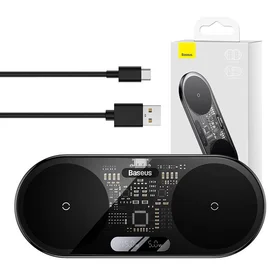Dual Qi bezvadu lādētājs Baseus Digital LED displejs, 20 W