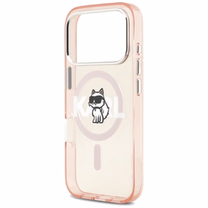 KARL LAGERFELD viedtālruņa apvalks IPHONE 17 Pro, ar magnētisko MagSafe, (KLHMP17LHGCHGKBP, IML Choupette Sketch Logo) rozā