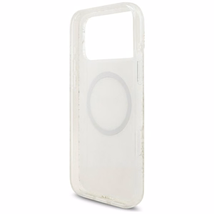 Guess IML MagSafe maciņš ar ziedu rakstu, metalizētu apdari un pērļu siksniņu iPhone 18 Pro Max / 17 Pro Max, balts