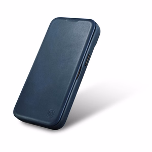 iCarer CE Premium ādas folio vāciņš iPhone 14 Plus ar MagSafe magnētisku flip vāciņu - zilā krāsā