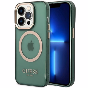 Guess GUHMP14XHTCMA iPhone 14 Pro Max 6.7 ciets vāciņš – zaļš/khaki – ar zeltainu kontūru, caurspīdīgs MagSafe