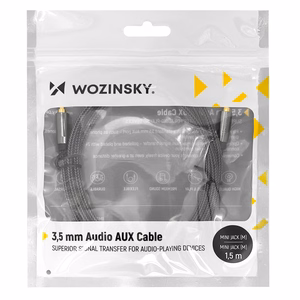 Wozinsky universālais mini jack kabelis 2x AUX kabelis 1.5m melns