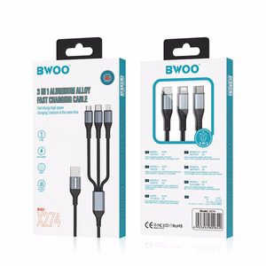 BWOO 3-in-1 Kabelis USB - USB-C, Lightning, Micro USB 1m 3A X274 melns