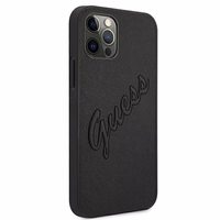 Guess Saffiano Vintage Script viedtālruņa apvalks iPhone 12 Pro Max 6.7 melns