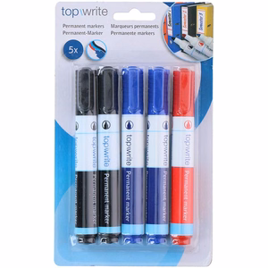 Topwrite permanento marķieru komplekts, 5 gab., melni / zili / sarkani