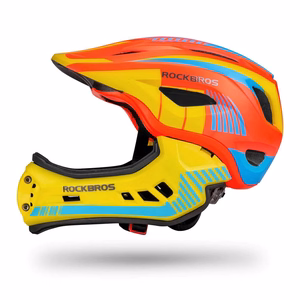 Rockbros TT-32SOYB-S bērnu velosipēda ķivere ar noņemamu zoda aizsargu, izmērs S - dzelteni oranža