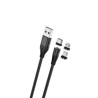 Maxlife MXUC-02 magnētiskais kabelis USB - Lightning + USB-C + microUSB 1,0 m 2A melns neilons