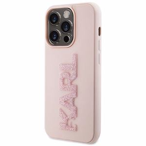 Karl Lagerfeld 3D gumijas spīdīgs logotips viedtālruņa apvalks iPhone 15 Pro - rozā