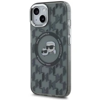 Karl Lagerfeld IML Monogramma Karl & Choupette Head Magnētiskais iPhone 15 Plus viedtālruņa apvalks - melns