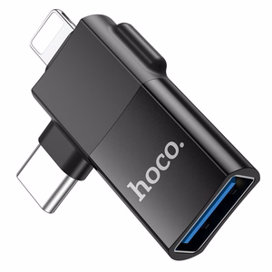 Adapteris OTG 2in1 USB C / Lightning uz USB A Hoco UA17 melns