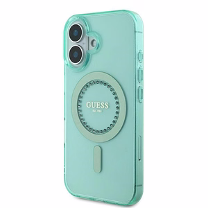 Guess IML Rhinestones Magnētiskais viedtālruņa apvalks iPhone 16 Plus - zaļš