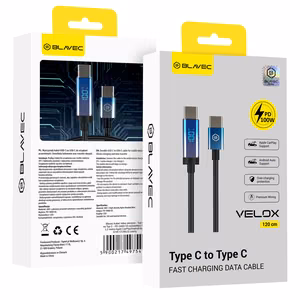 Blavec Velox braided cable - Type-C to Type-C - PD 100W 5A LED display 1.2 m Apple CarPlay/Android Auto (CVE-CC5B12) black