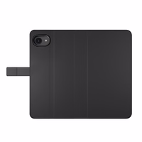 Puro ekoloģiskās ādas viedtālruņa apvalks iPhone 16E ar horizontālu atloku, 2 karšu slotiem un banknošu kabatu, melns