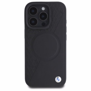 BMW Sign Ādas Pusteksturēts Un Apļveida Magnētiskais viedtālruņa apvalks iPhone 16 Pro Max - melns